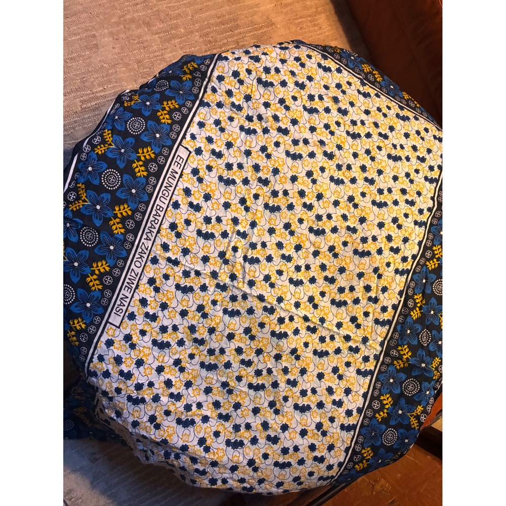 FTC Khanga Fabric Wrap Unisex OS Blue Yellow Excellent Swahili Proverb Floral